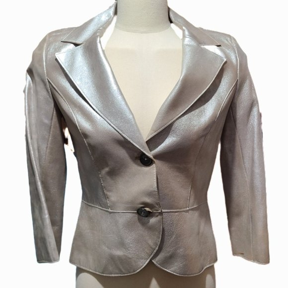VINCE XS Metallic Nude Leather Blazer Jacket